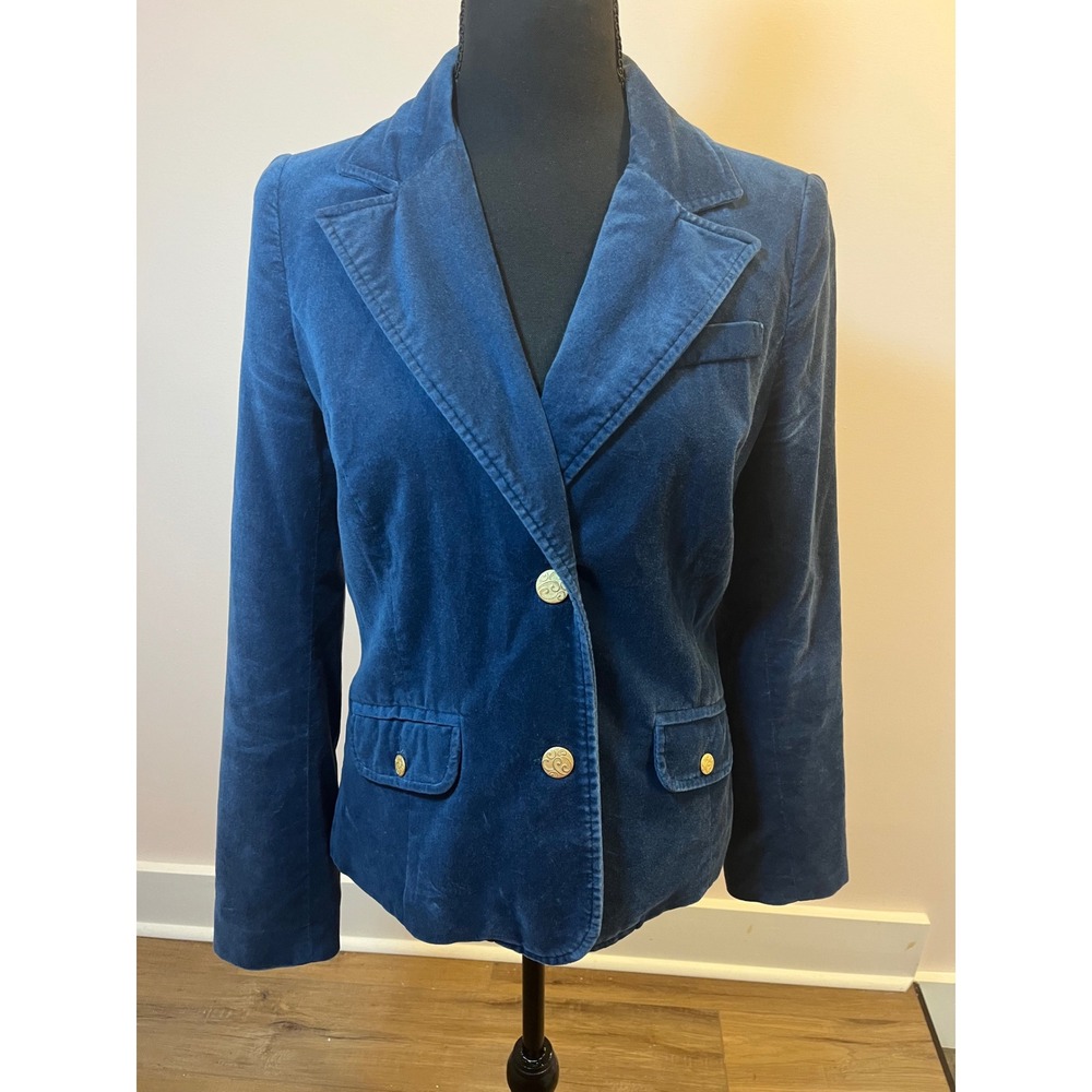 Old Navy Blue Velvet Blazer Paisley Lining Gold Buttons Size M Dark Academia